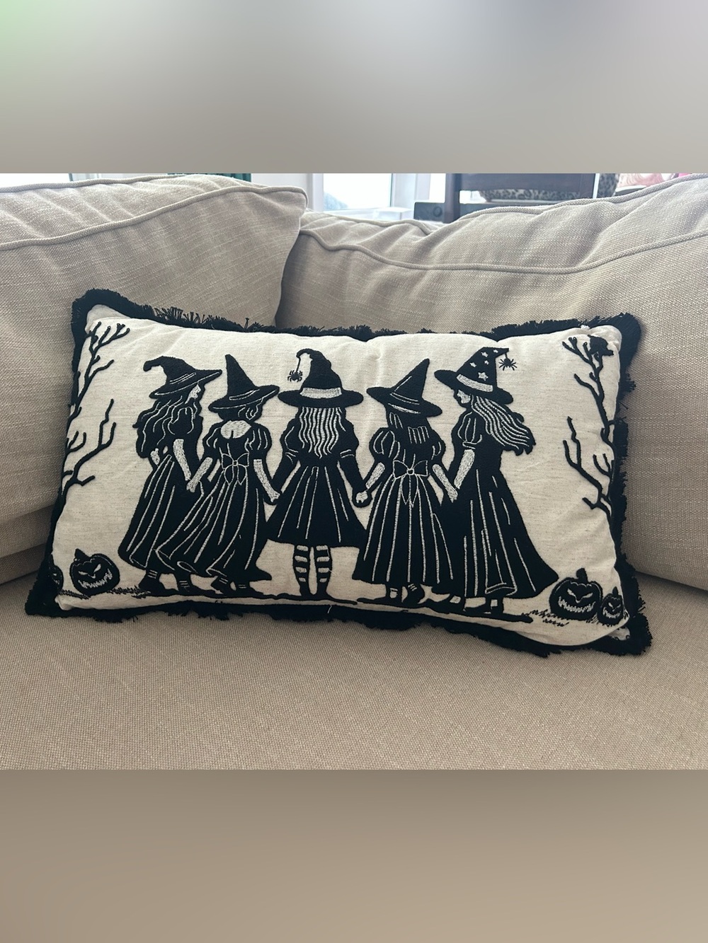 “New” Gilded Grim Ire Spooky Sisters Halloween Decorative Pillow